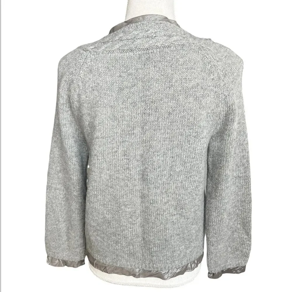 J. Crew gray cardigan sweater wool cashmere preppy rhinestone academia Y2K